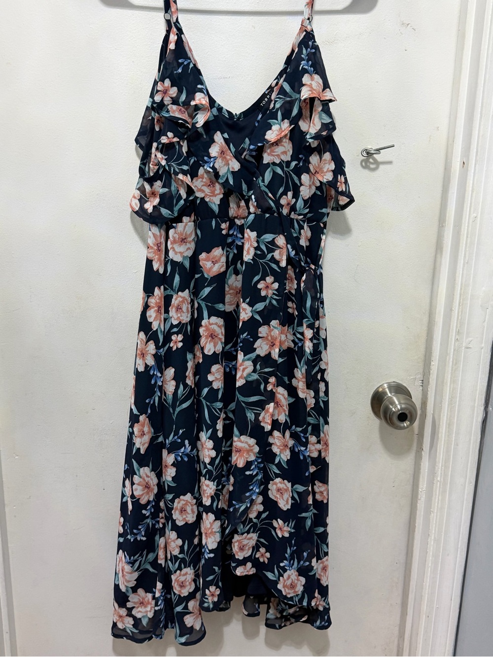 torrid Navy Floral Midi Dress with Peach Blooms